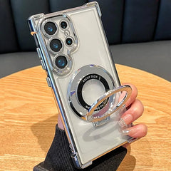 Luxury Magnetic Plating Stand Shockproof Clear Case For Samsung Galaxy S25 S24 Ultra S23 S22 S21 Plus Note20 Acrylic Back Cover