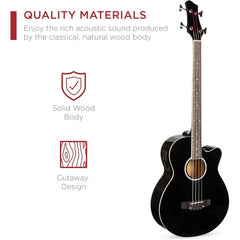 Best Choice Products Acoustic Electric Bass Guitar, Full Size 4 String, Fretted Bass Guitar w/Padded Gig Bag - Black