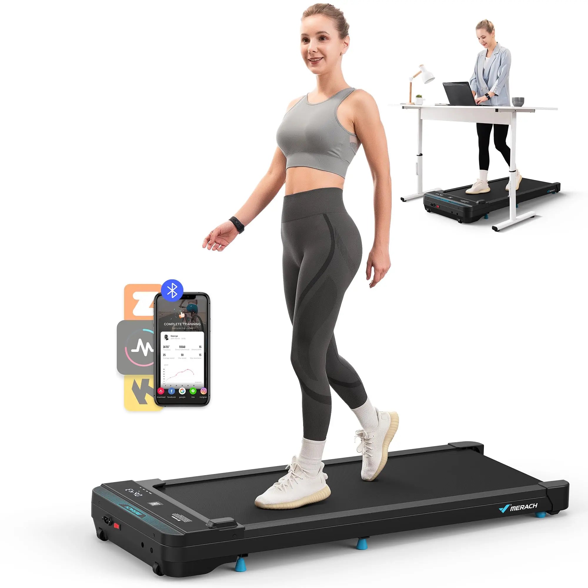 MERACH Walking Pad Small Treadmill for Home&Office Under Desk Treadmill with Max 3.8MPH 40 dB 2in1 Quiet Portable Mini Treadmill