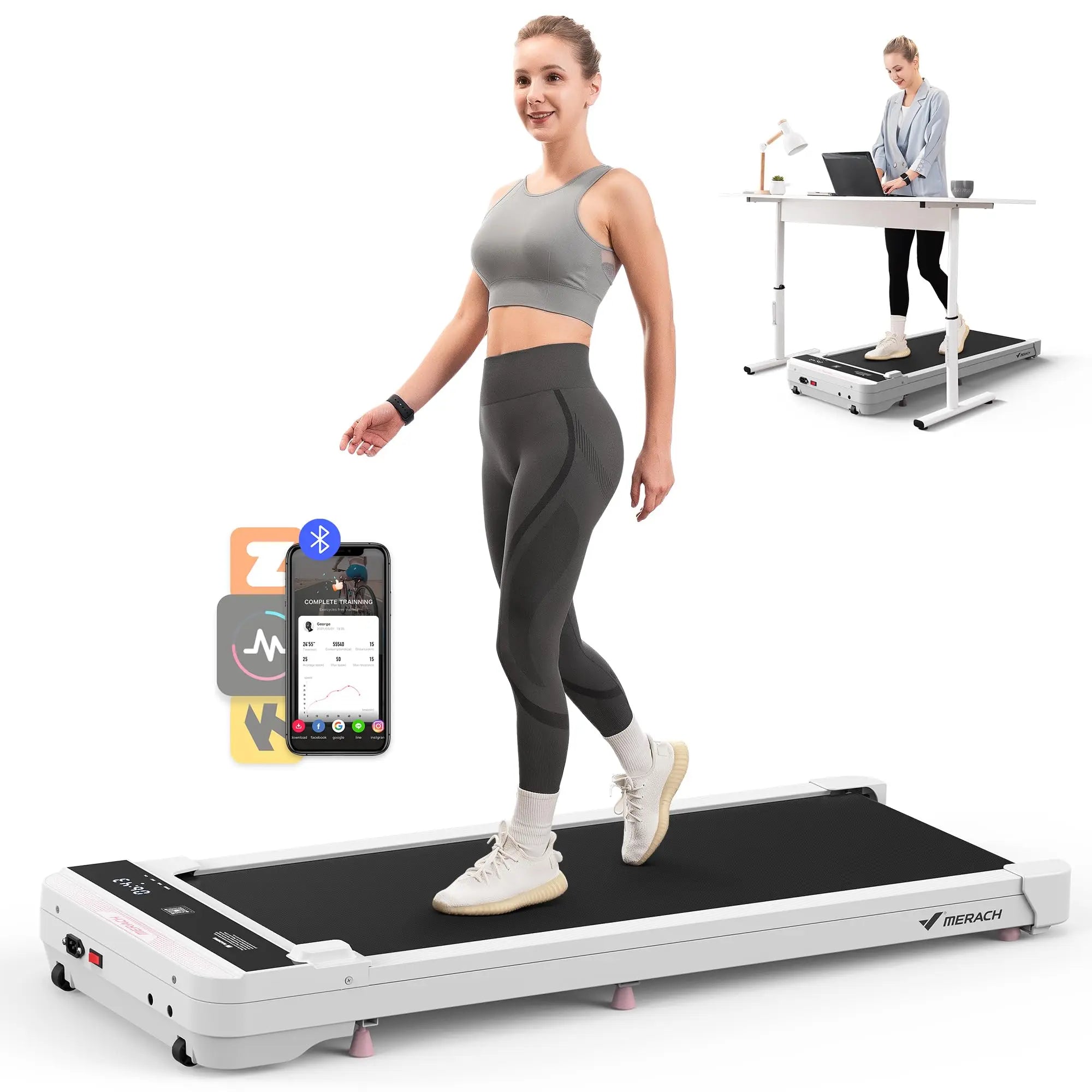 MERACH Walking Pad Small Treadmill for Home&Office Under Desk Treadmill with Max 3.8MPH 40 dB 2in1 Quiet Portable Mini Treadmill