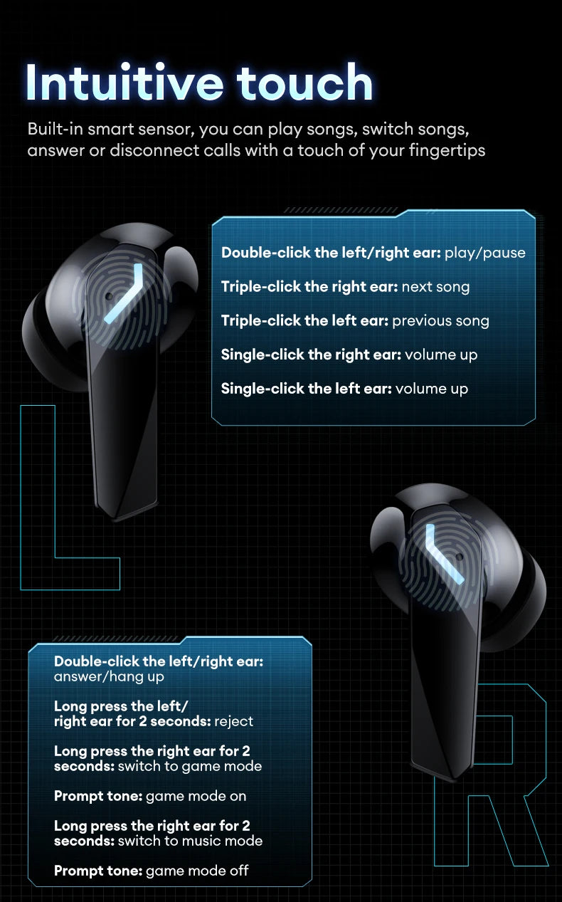 New Lenovo GM2 PRO MAX Wireless Bluetooth 5.4 Earphones LED Digital Display Waterproof Earbuds Noise Cancelling Gaming Headset