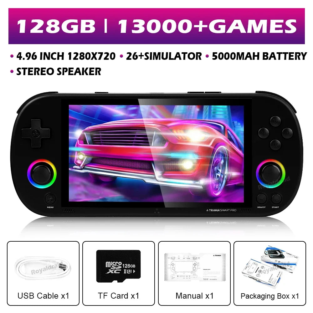 128G 256G Trimui Smart Pro Handheld Game Console 4.96''IPS Screen Linux System Joystick RGB Lighting Retro Video Game Player NEW