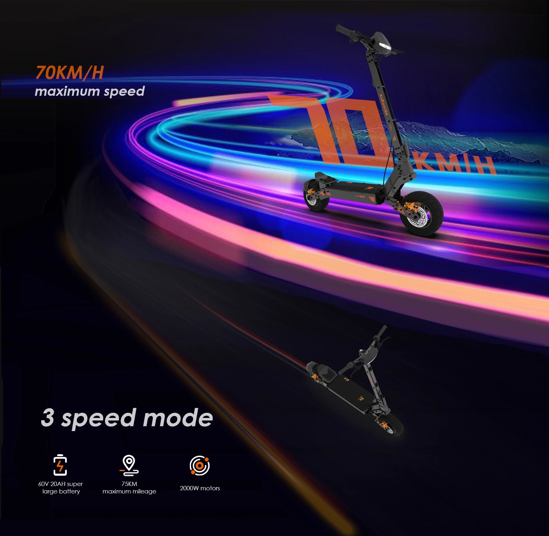 kukirin G4 2000w 60v 20ah electric scooter 11 inch road tyres top speed 70km/h led display foldable high quality Escoote