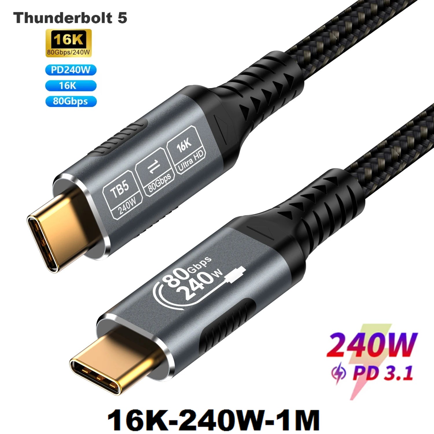 8K USB4 Type C Cable 40Gbps 240W PD3.1 QC4.0 For Samung Thunderbolt 4 Fast Charging Cable Thunderbolt3 USB C to C Data Transfer