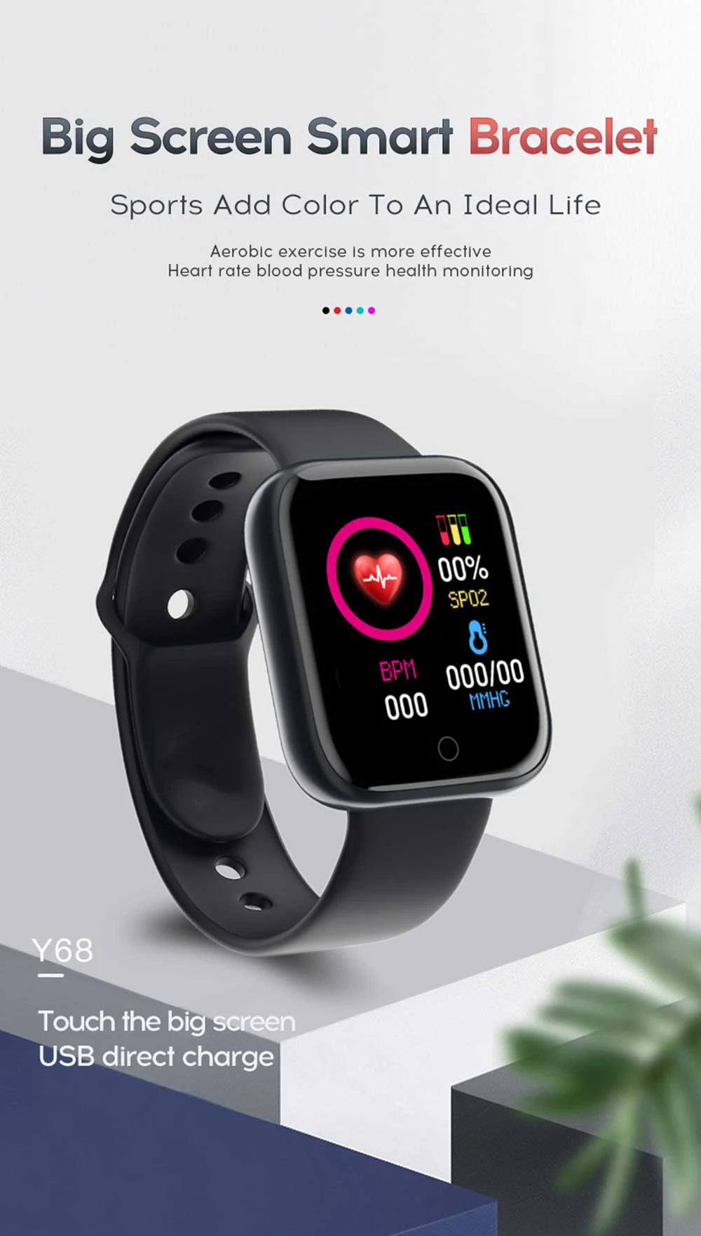 Multifunctional Smart Watch Men Women Bluetooth Connected Phone Music Fitness Sports Bracelet Sleep Monitor Y68 Smartwatch D20