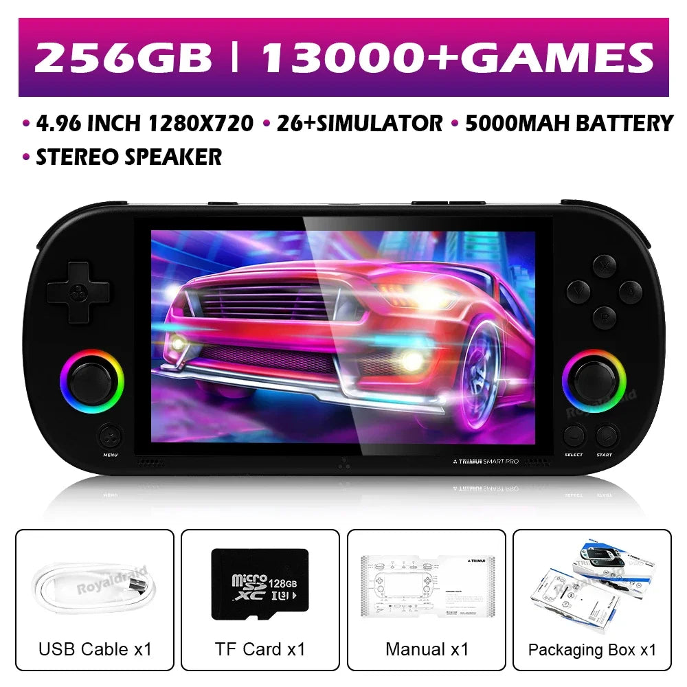 128G 256G Trimui Smart Pro Handheld Game Console 4.96''IPS Screen Linux System Joystick RGB Lighting Retro Video Game Player NEW