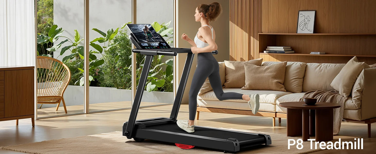 3.0HP Brushless Foldable Home Treadmill | 300LB Capacity | HR Monitor & Dual Shock Absorption | Cup/Phone Holder | Quiet Design