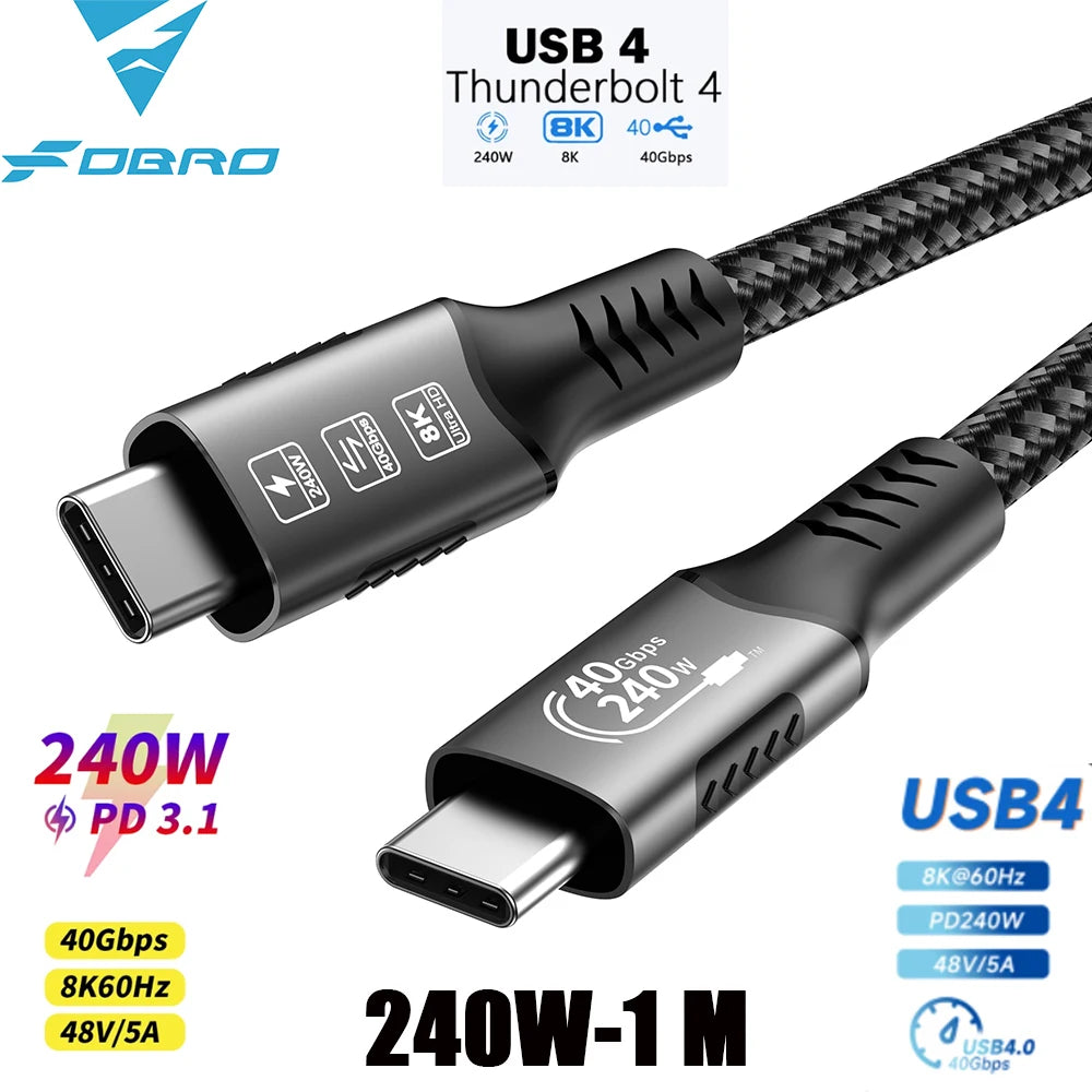 8K USB4 Type C Cable 40Gbps 240W PD3.1 QC4.0 For Samung Thunderbolt 4 Fast Charging Cable Thunderbolt3 USB C to C Data Transfer