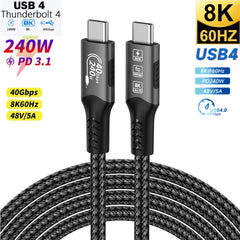 8K USB4 Type C Cable 40Gbps 240W PD3.1 QC4.0 For Samung Thunderbolt 4 Fast Charging Cable Thunderbolt3 USB C to C Data Transfer