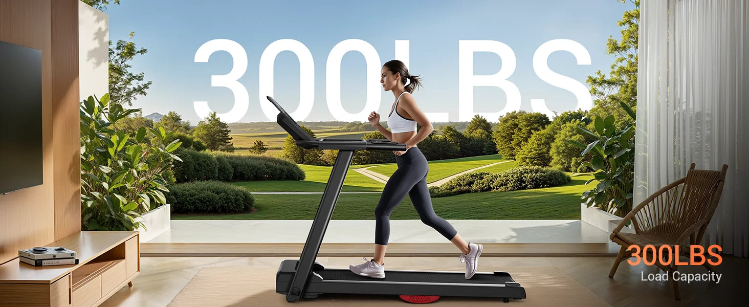 3.0HP Brushless Foldable Home Treadmill | 300LB Capacity | HR Monitor & Dual Shock Absorption | Cup/Phone Holder | Quiet Design