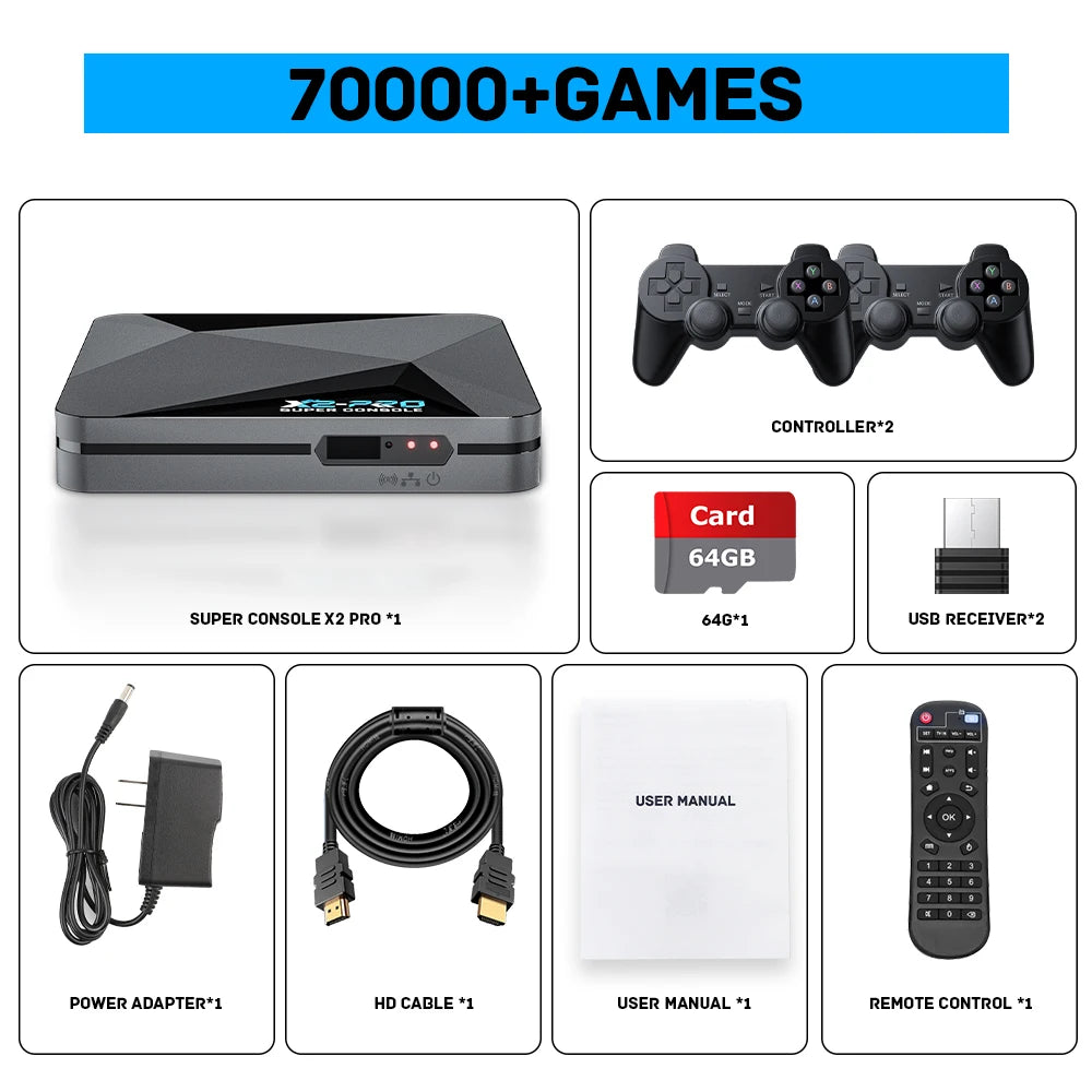 KINHANK Retro Video Game Console Super Console X2 Pro with 90000 Video Games for PS1/DC/MAME/SS with Gamepad Kid Gift Game Box