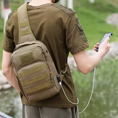 Tactical Shoulder Bag Molle Shoulder Backpacks Sling Daypack Backpack with USB Charging Port Chest Fishing Camping Fanny Pack