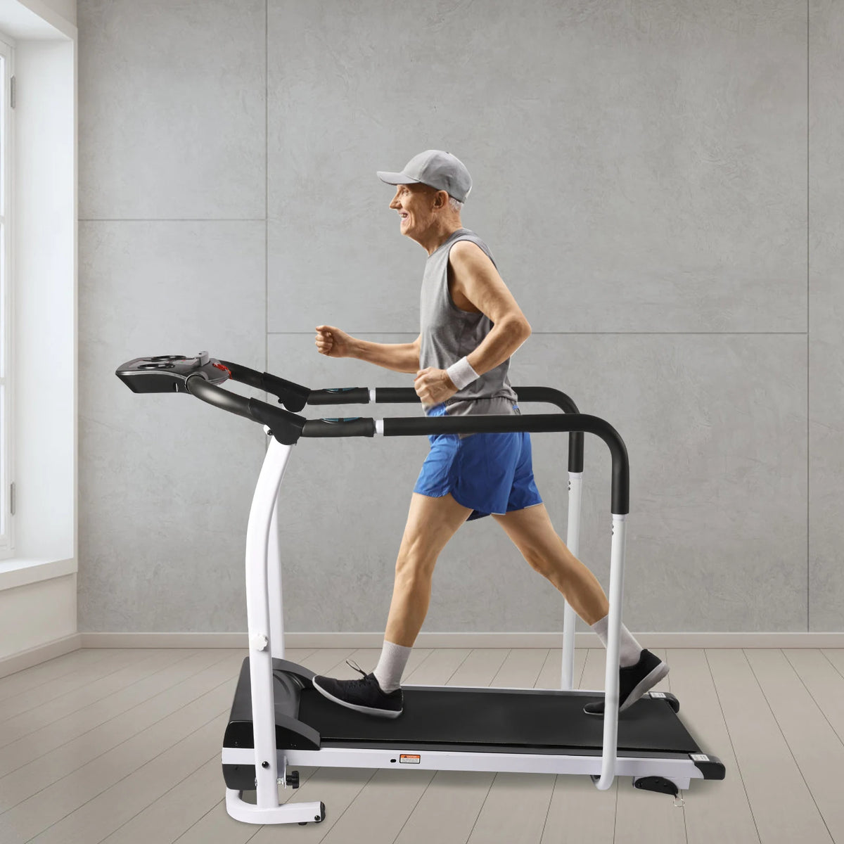 Home Treadmill – 1.0HP Motor, 0.3-3.7 MPH Speed, Adjustable Slopes, Anti-Slip PVC Running Belt, 220lbs Load Capacity, Easy