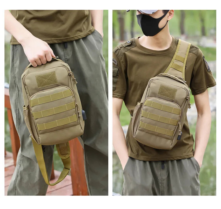 Tactical Shoulder Bag Molle Shoulder Backpacks Sling Daypack Backpack with USB Charging Port Chest Fishing Camping Fanny Pack