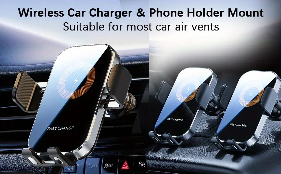 Phone Charger Car, Phone Mount for Car Wireless Charger, 15W Fast Wireless Charging Car Phone Holder, for iPhone 15/14/13/12/11