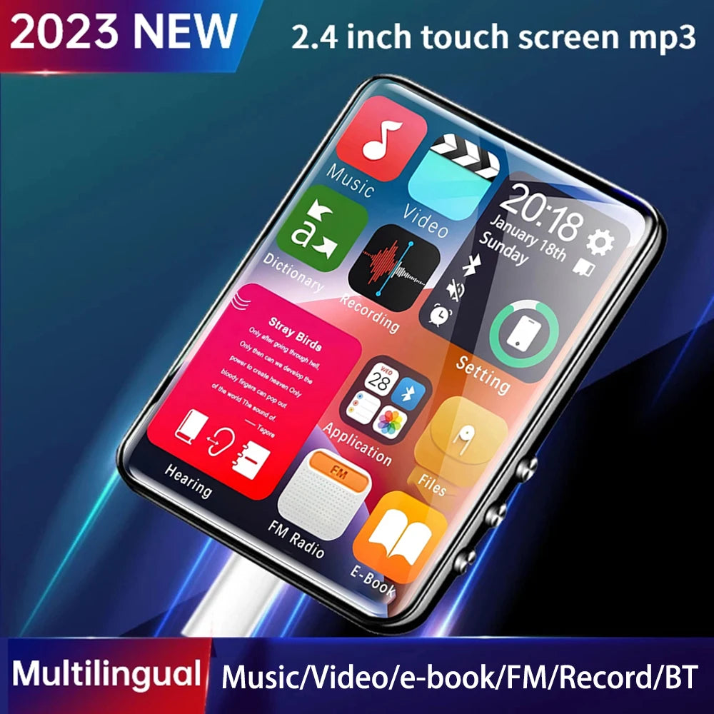 2.4 Inch Full Screen Touch Mp3 Player with 4GB Memory Bluetooth Mp4 Player with Built-In Speaker with E-book FM Radio Video