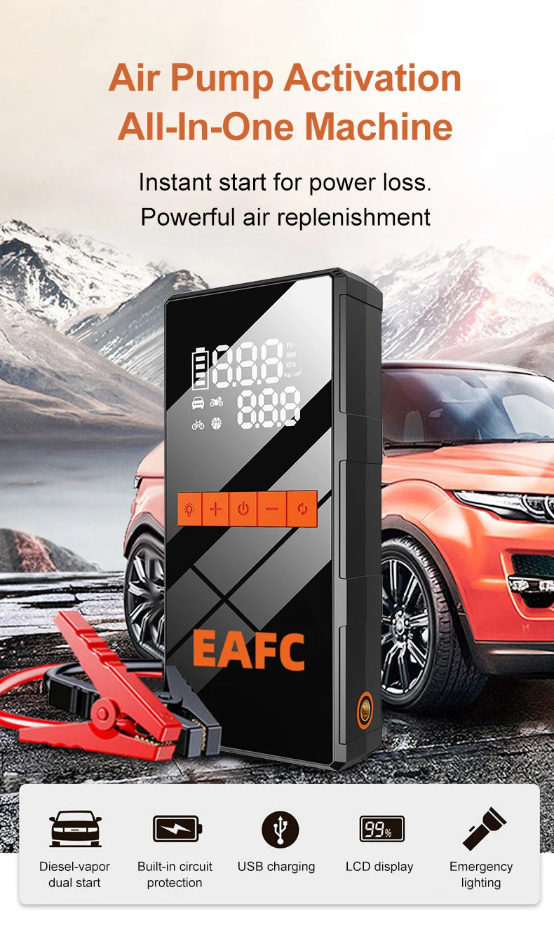 12V Car Jump Starter 4 In 1 Car Wireless Tire Inflator Pump Air Compressor Power Bank Potable Battery Starting Fast Charging