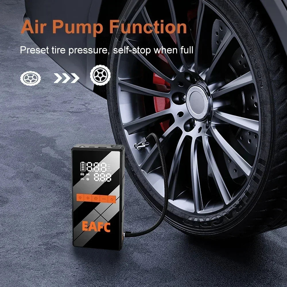 12V Car Jump Starter 4 In 1 Car Wireless Tire Inflator Pump Air Compressor Power Bank Potable Battery Starting Fast Charging