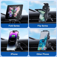 Car Wireless Charger Dual Coil Fold Screen Phone Fast Charging For Samsung Galaxy Z Fold 5 6 Flip 3 4 Air Vent Car Phone Holder