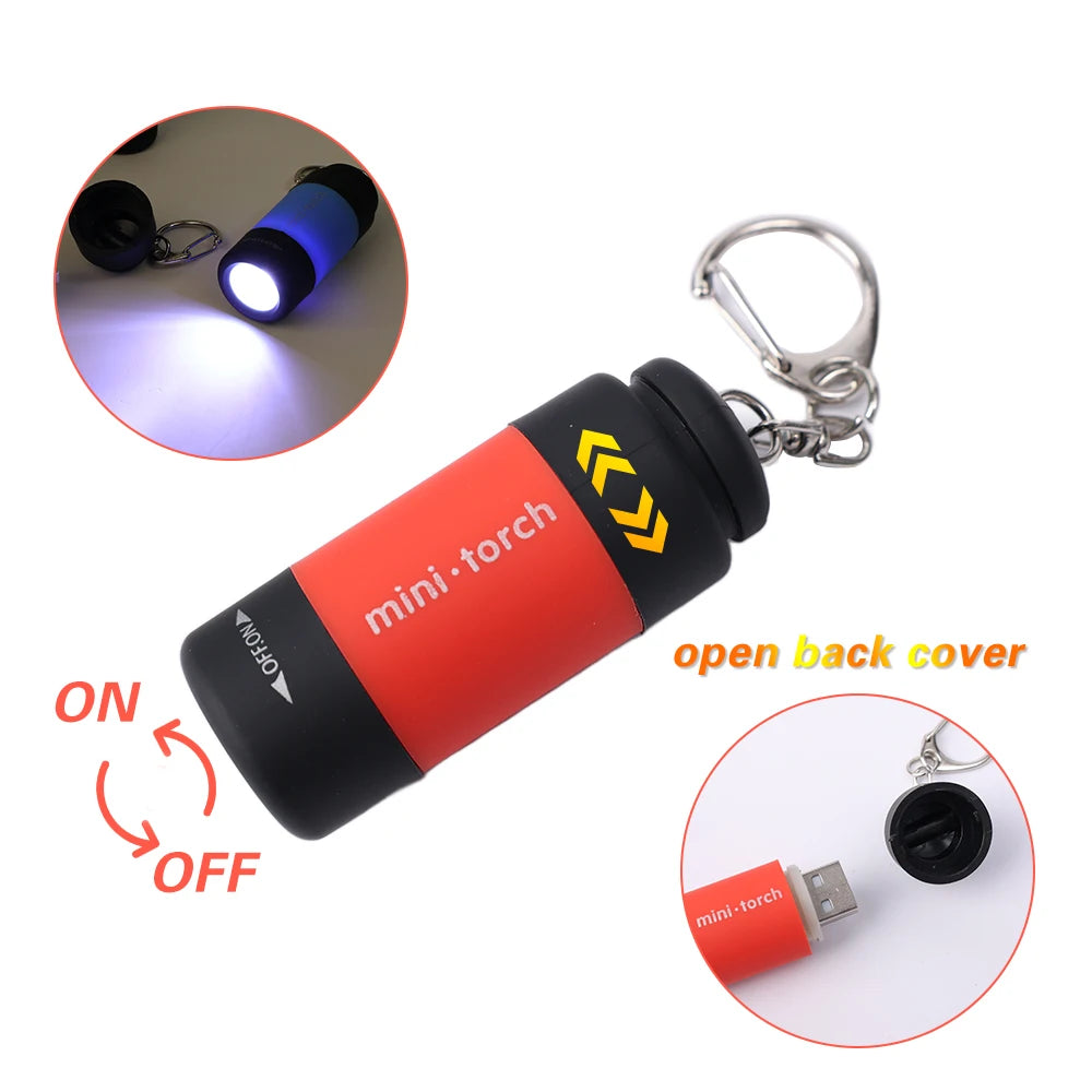 LED Micro Pocket Flashlight Portable USB Rechargeable Keychain Flashlight Waterproof Home Outdoor Hiking Camping Flashlight