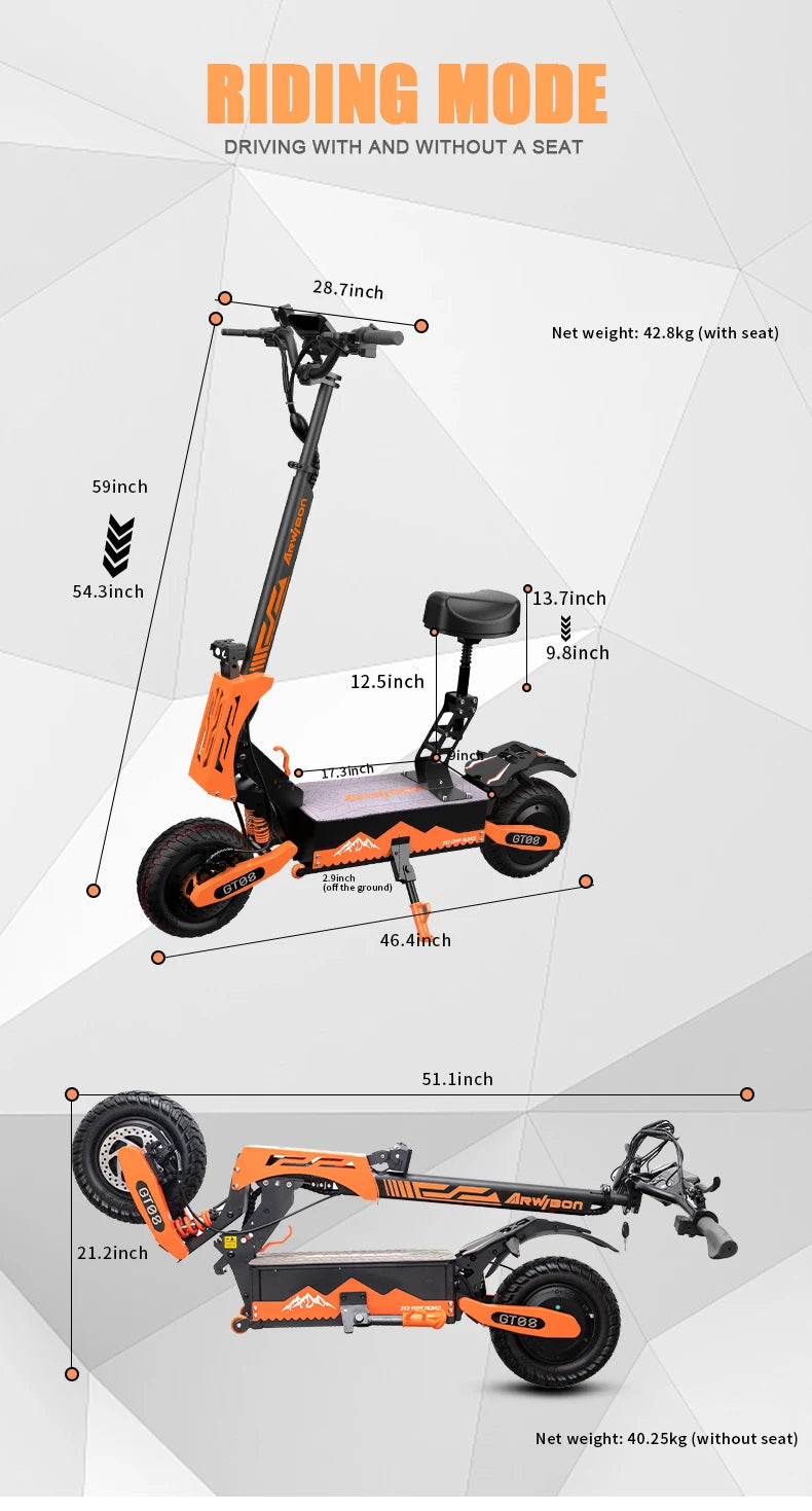 Arwibon 5600W Adult Electric Scooter Dual Motor Top Speed 50MPH,60V27AH, 11-inch Off-Road Tires Sport Folding eScooter with Seat