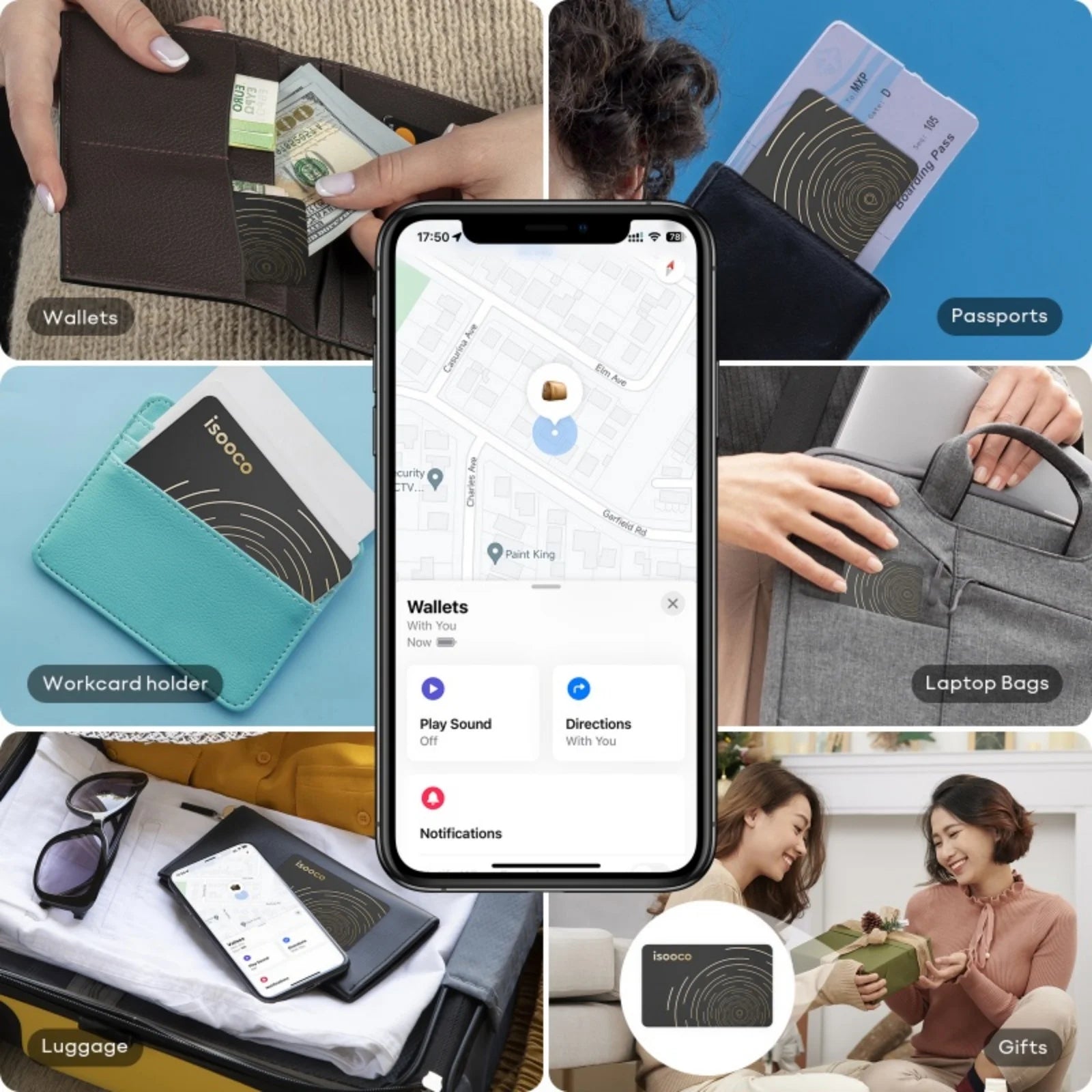 isooco Ultra-thin Wallet Tracker GPS Locator Bluetooth Pairing Find My (IOS Only) Anti-lost Smart Tag Item Finder No Charging