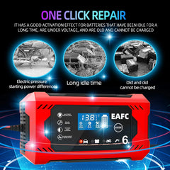 Car Battery Charger 12V 6A Intelligent Fast Charging Pulse Repair Type Full Auto-Stop Dual-Mode Lead Acid for Motorcycle Truck