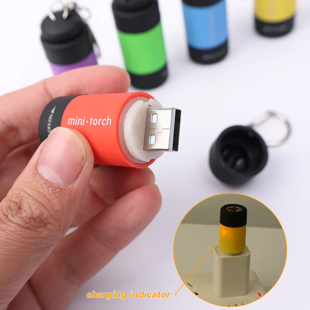 LED Micro Pocket Flashlight Portable USB Rechargeable Keychain Flashlight Waterproof Home Outdoor Hiking Camping Flashlight