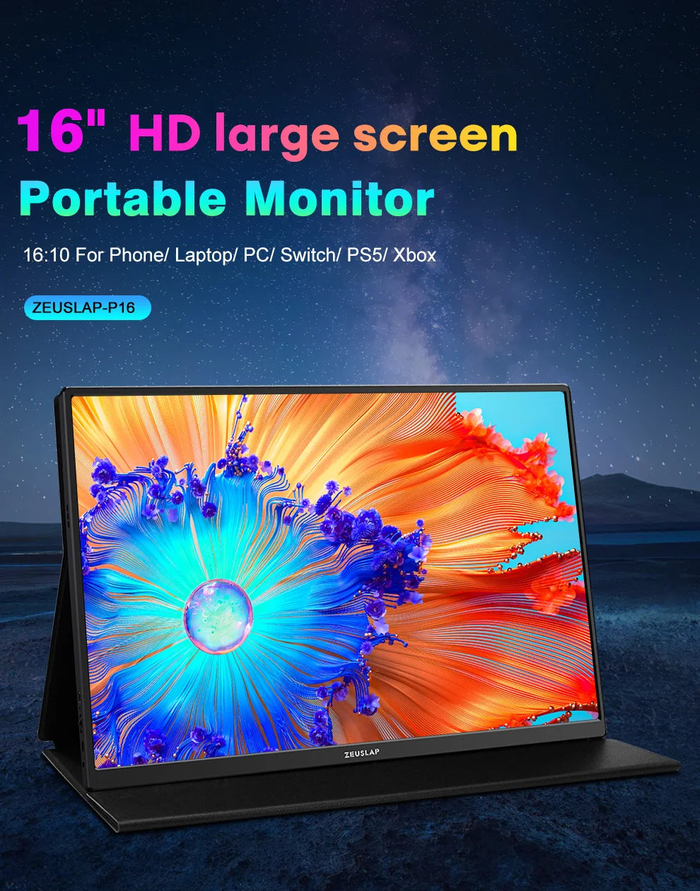 ZEUSLAP 16" Portable Monitor 100%sRGB 1200P IPS Screen Travel Gaming Computer Display for Steam Deck Laptop Switch PS4 PS5 Xbox