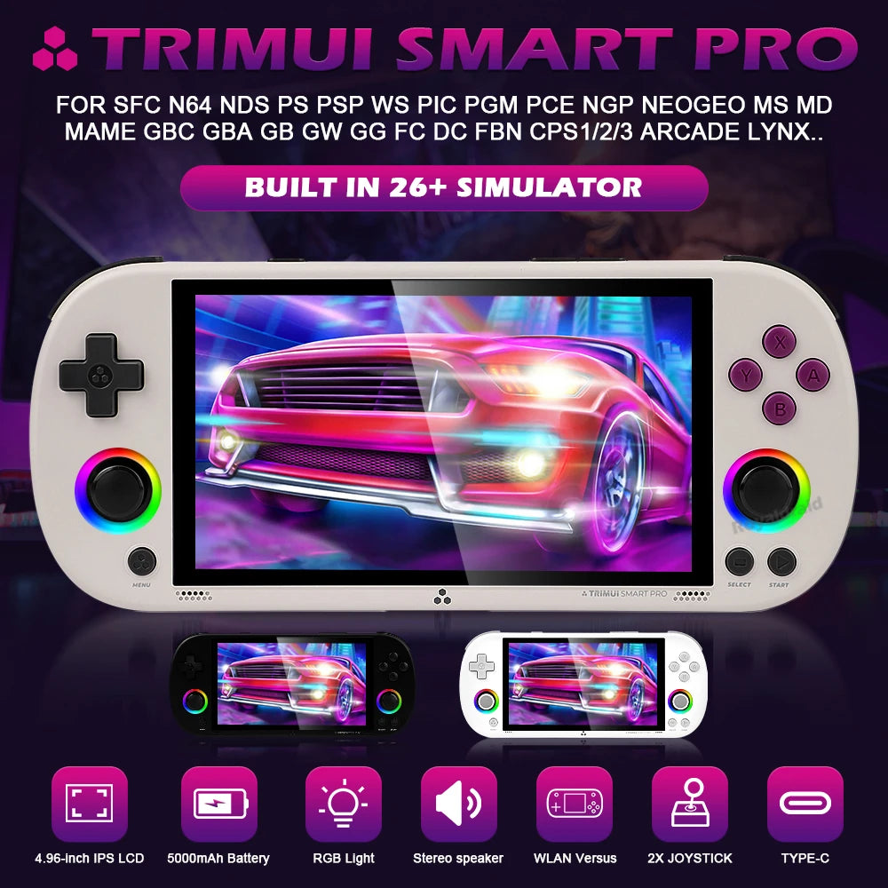 128G 256G Trimui Smart Pro Handheld Game Console 4.96''IPS Screen Linux System Joystick RGB Lighting Retro Video Game Player NEW