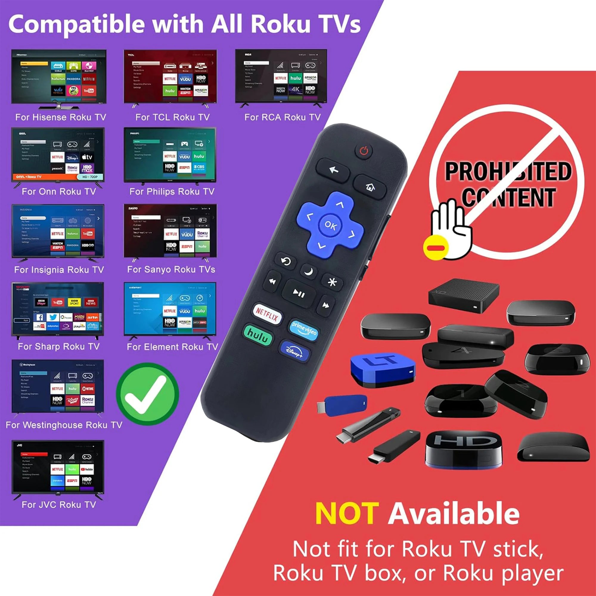 2 Pcs New Replacement Remote Control Fit for All Roku TV, Compatible for TCL Roku/Hisense Roku/Onn Aparatos/Insignia HITACHI