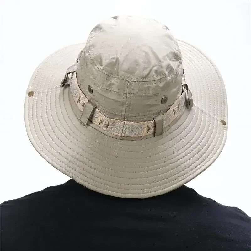 Summer Men Bucket Hat Outdoor UV Protection Wide Brim Panama Safari Hunting Hiking Hat Mesh Fisherman Hat Beach Sunscreen Cap