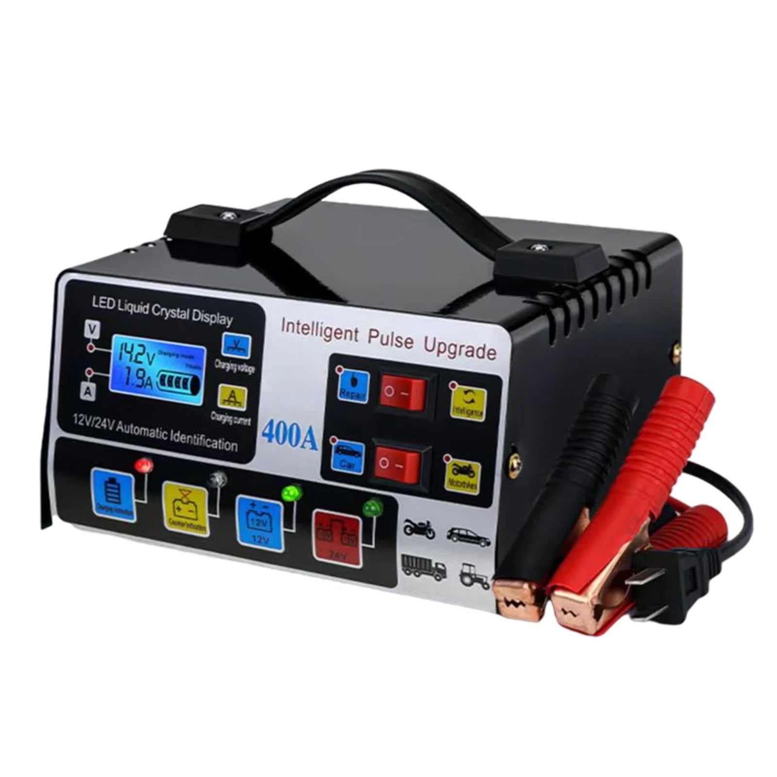 Metal Car Battery Charger 12V24V 220W Full Automatic Car Battery Charger Repair Battery Charger High Power Fast Charger