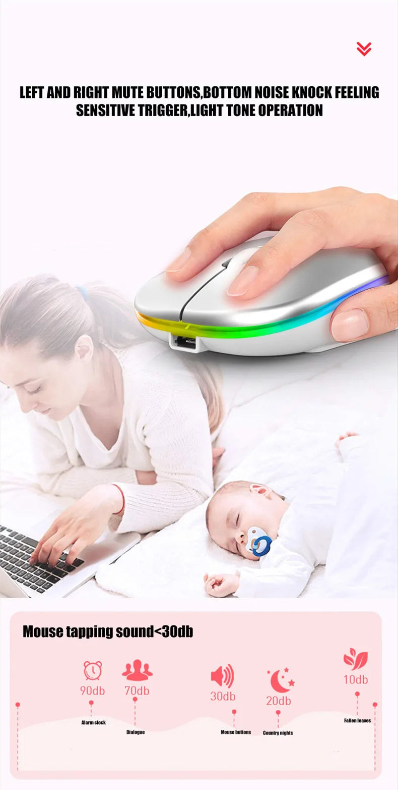 Wireless Mouse Rechargeable Silent LED Backlit Mice PC Laptop Computer Mous 2.4Ghz Receiver Bluetooth Dual Mode Optical Mice