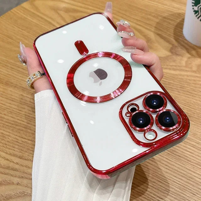 Fashion Plating Magnetic Soft Case For Magsafe For iPhone 15 14 13 12 11 16 Pro Max Wireless Charging Case With Lens Protector