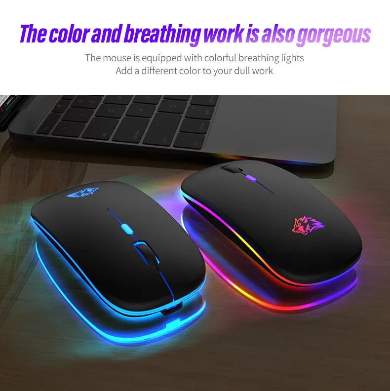 Wireless Mouse Bluetooth and 2.4GHz Dual Modes Rechargeable RGB Ergonomic Silent Click for PC iPad Laptop Cell Phone TV