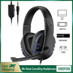 VIKEFON Wired Headset Gamer with Mic Noise Cancelling Headphones For PC Computer Laptop PS4 PS5 Nintendo Tablet Earphones