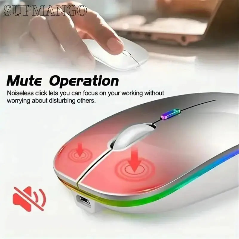 Wireless Mouse Rechargeable Silent LED Backlit Mice PC Laptop Computer Mous 2.4Ghz Receiver Bluetooth Dual Mode Optical Mice