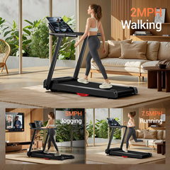 3.0HP Brushless Foldable Home Treadmill | 300LB Capacity | HR Monitor & Dual Shock Absorption | Cup/Phone Holder | Quiet Design