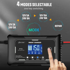 HTRC 12V-24V 35A/25A/20A/15A/10A Car Battery Charger LCD Automatic Pulse Repair Charge for Lifepo4 AGM Lead-Acid Lithium Batteri