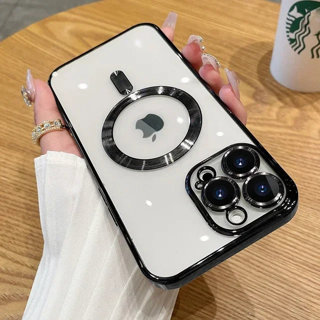 Fashion Plating Magnetic Soft Case For Magsafe For iPhone 15 14 13 12 11 16 Pro Max Wireless Charging Case With Lens Protector