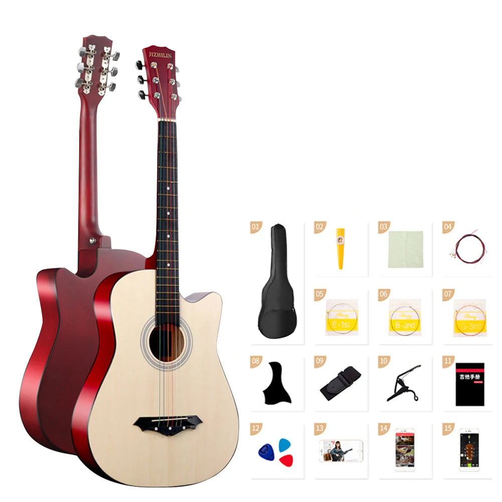 38 Inch Student Guitar with Starter Kit Basswood Guitar Music Instrument Acoustic Guitar Kit for Kids/Boys/Girls/Teens/Beginners