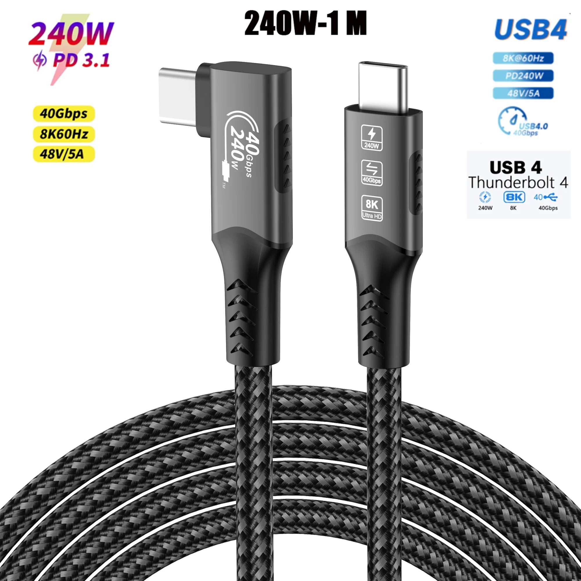 8K USB4 Type C Cable 40Gbps 240W PD3.1 QC4.0 For Samung Thunderbolt 4 Fast Charging Cable Thunderbolt3 USB C to C Data Transfer