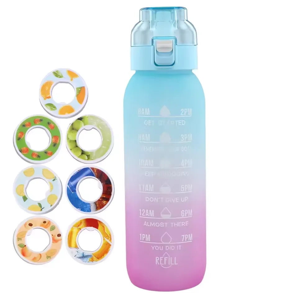 1000ML Air Flavored Water Bottle Sports Scented Water Bottle 0 Sugar Flavors Ring Water Cup With 7 Flavor Rods For Outdoor