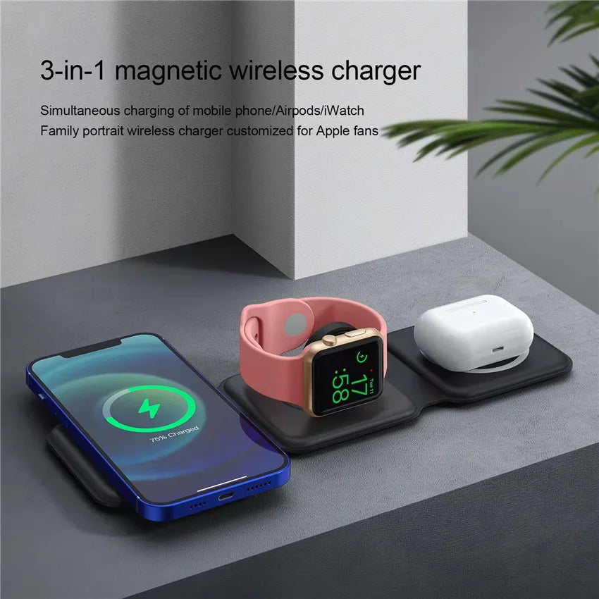 100W 3 in 1 foldable Wireless Charger Pad Stand for iPhone 15 14 13 12Pro Max Airpods iWatch Fast Wireless Charging Dock Station