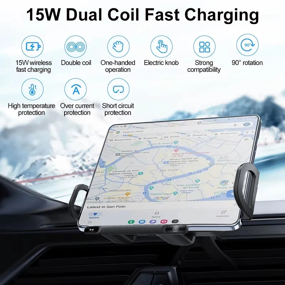 Car Wireless Charger Dual Coil Fold Screen Phone Fast Charging For Samsung Galaxy Z Fold 5 6 Flip 3 4 Air Vent Car Phone Holder