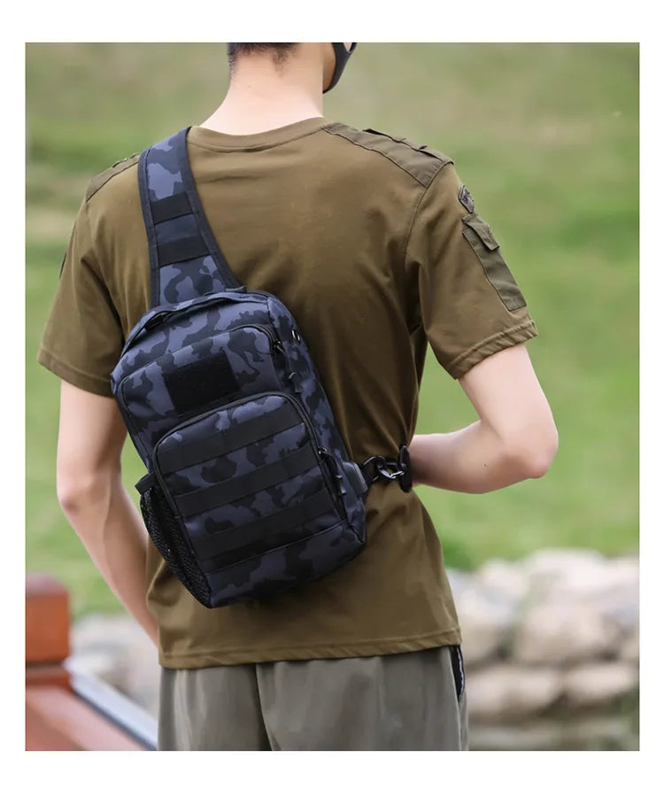 Tactical Shoulder Bag Molle Shoulder Backpacks Sling Daypack Backpack with USB Charging Port Chest Fishing Camping Fanny Pack