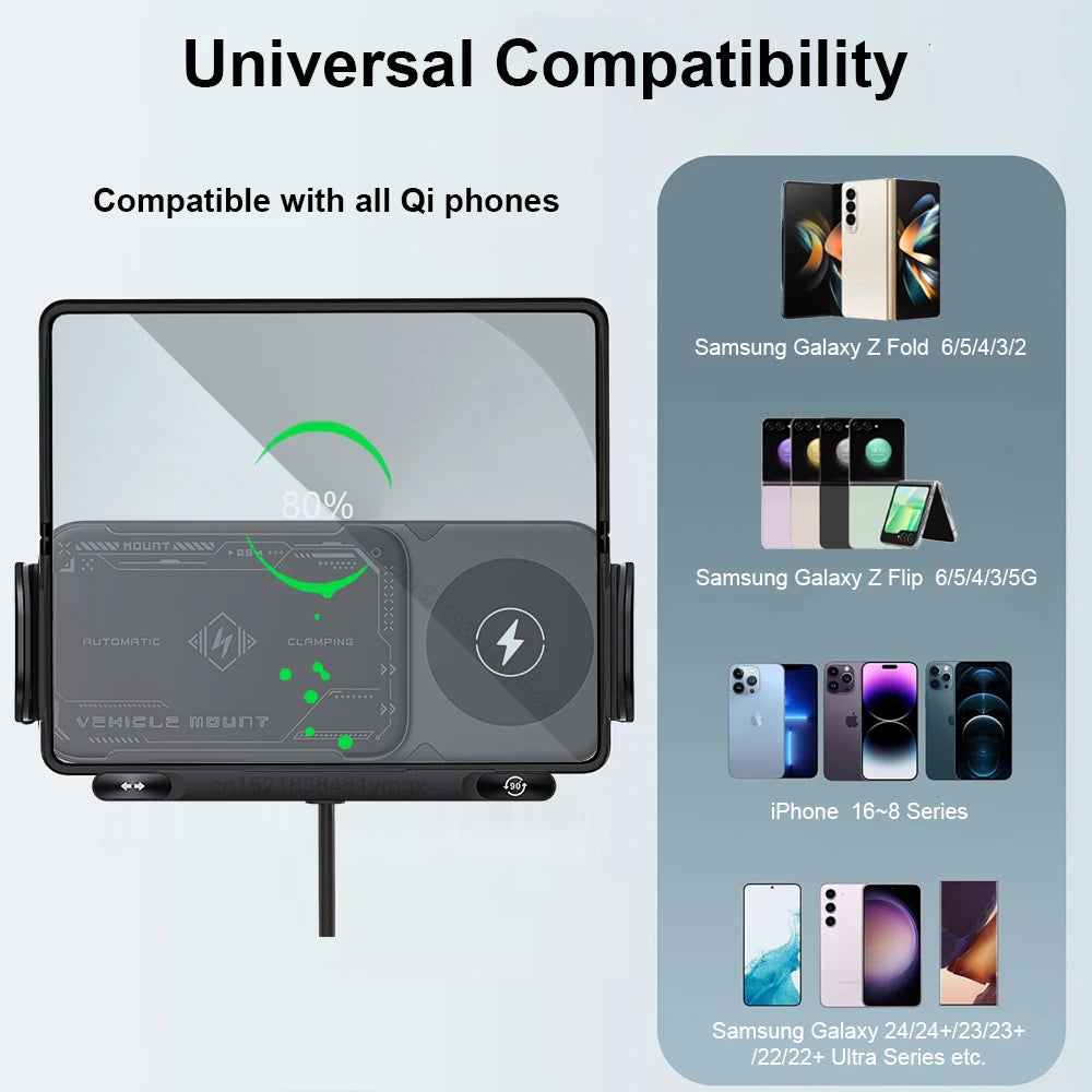 Car Wireless Charger Dual Coil Fold Screen Phone Fast Charging For Samsung Galaxy Z Fold 5 6 Flip 3 4 Air Vent Car Phone Holder