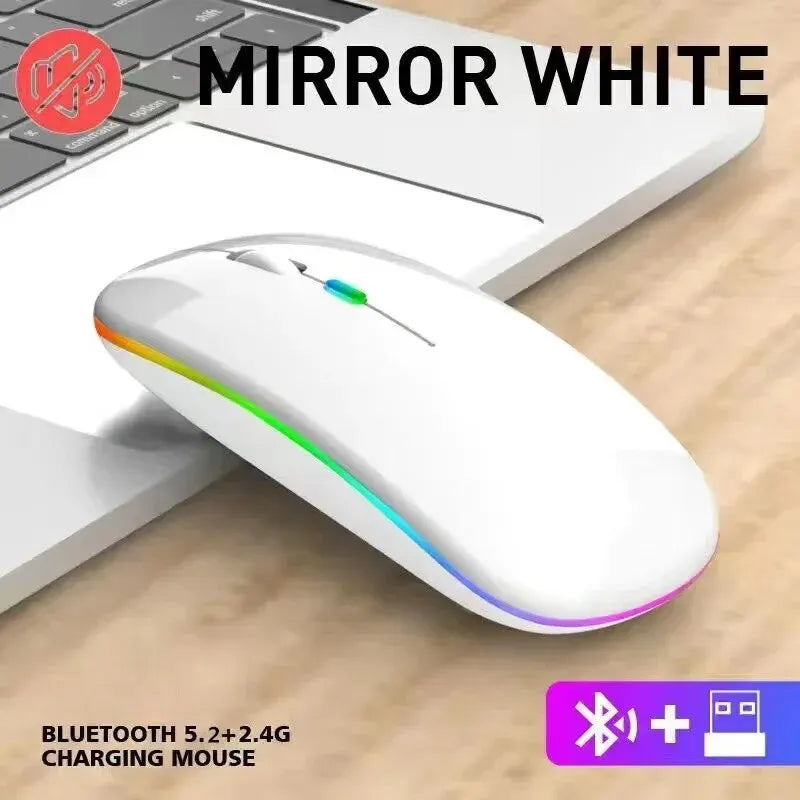 Wireless Mouse Rechargeable Silent LED Backlit Mice PC Laptop Computer Mous 2.4Ghz Receiver Bluetooth Dual Mode Optical Mice