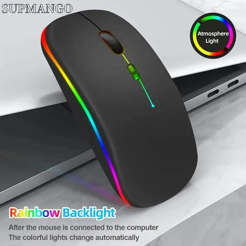 Wireless Mouse Rechargeable Silent LED Backlit Mice PC Laptop Computer Mous 2.4Ghz Receiver Bluetooth Dual Mode Optical Mice